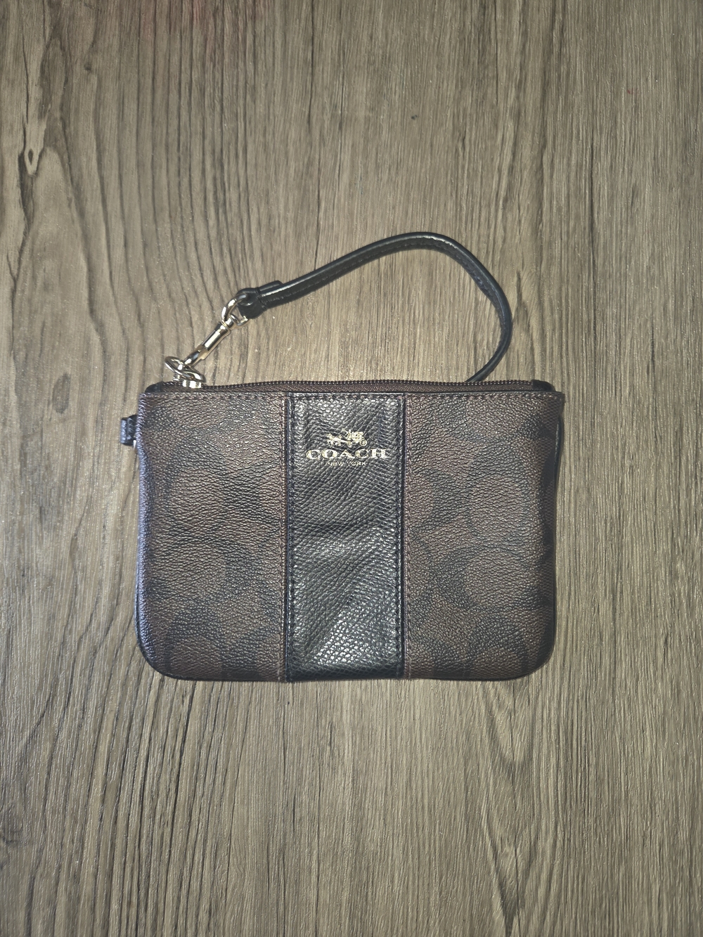 COACH Brown Signature Leather Wristlet